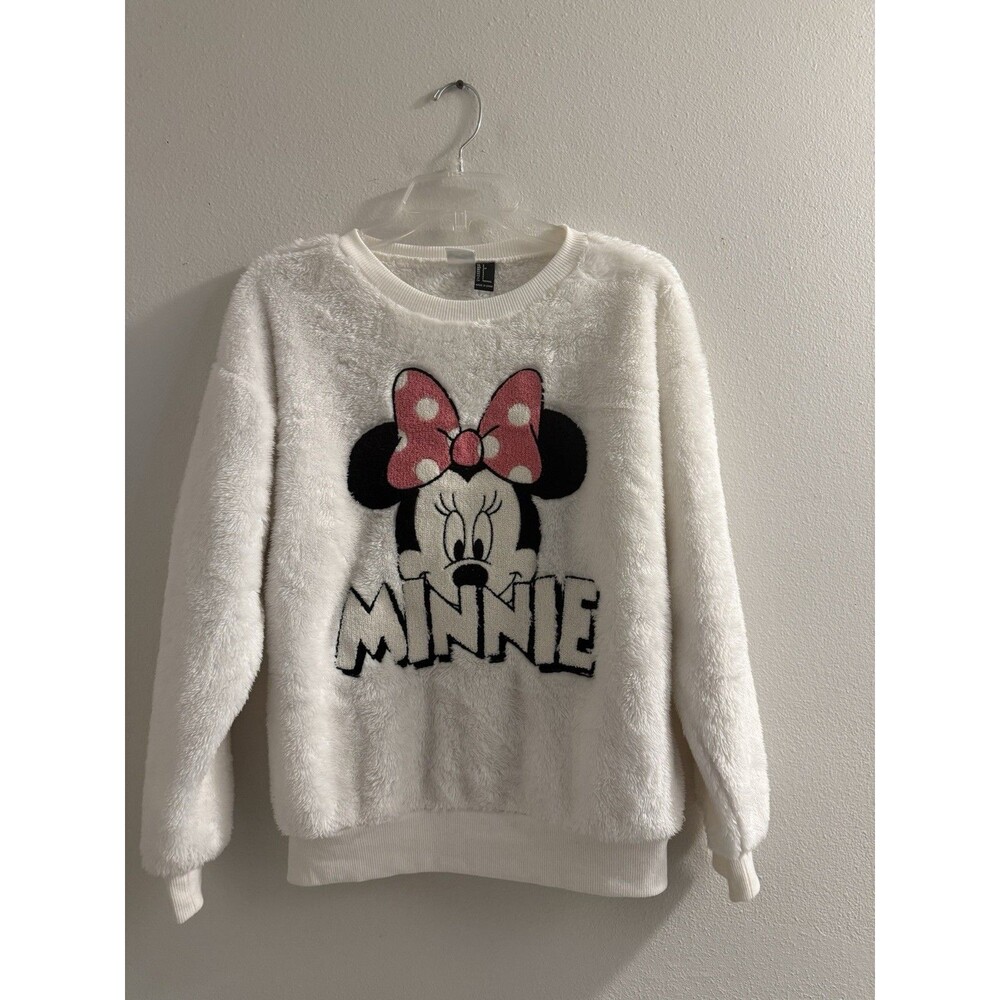Disney Minnie Mouse Plush Fleece Sweatshirt White Women’s Small Cozy